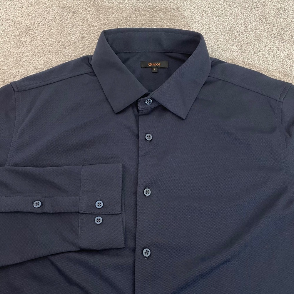 Quince Dress Shirt Mens Large Performance Stretch Navy Button Up